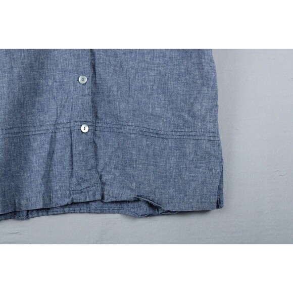 Vintage Erin London Linen Blend Button Up Shirt Size Large Blue Preppy Women - Picture 10 of 16